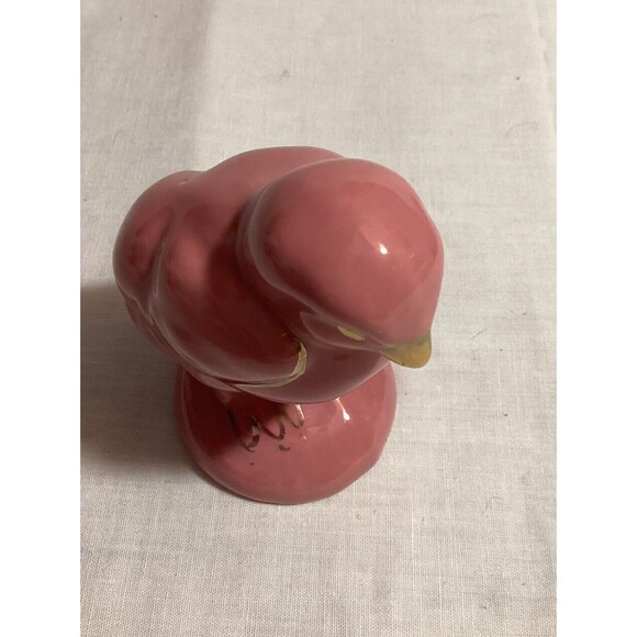 Baby Chick Mid Century Modern Bird Figurine Pink with Gold Details Hand Painted - Picture 4 of 11